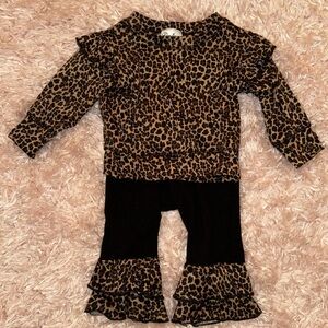 Leopard matching ruffle set with bell bottoms